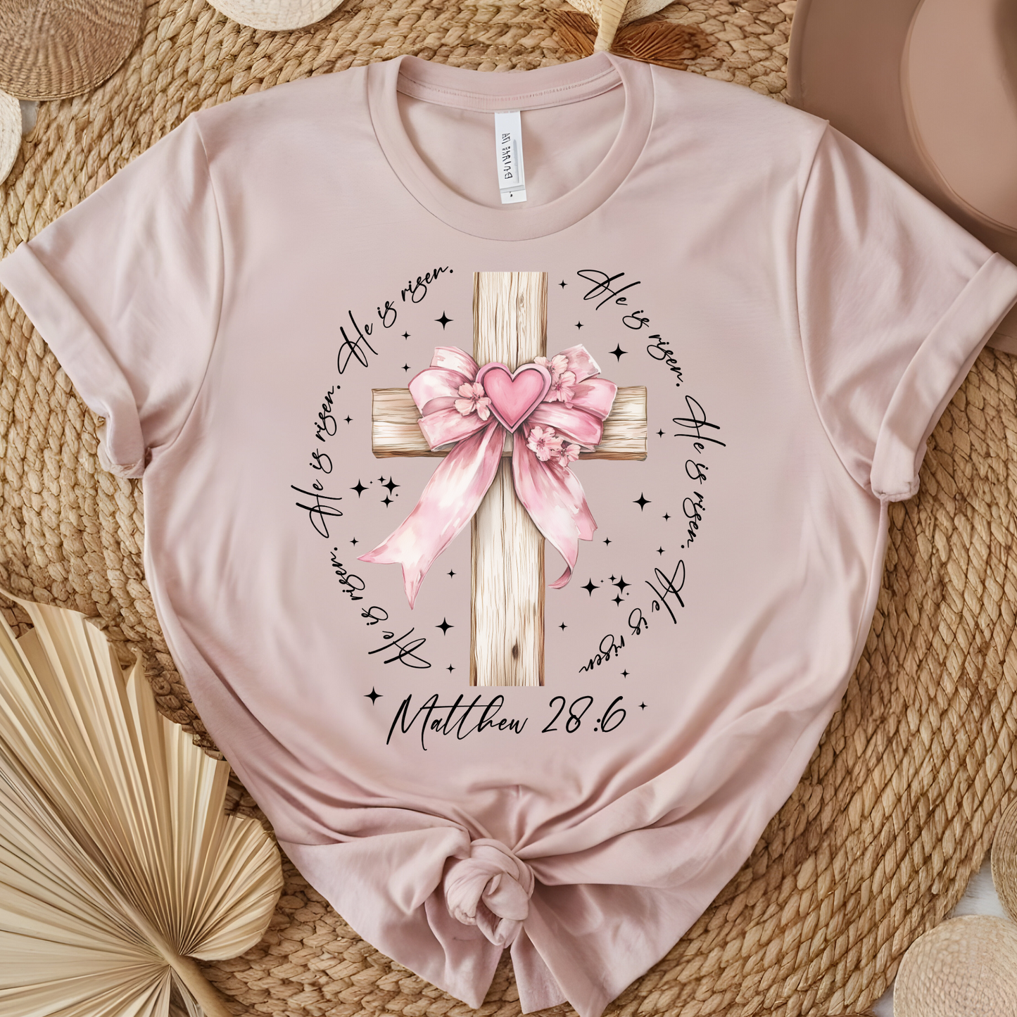 He is Risen (Pink Bow & Cross)
