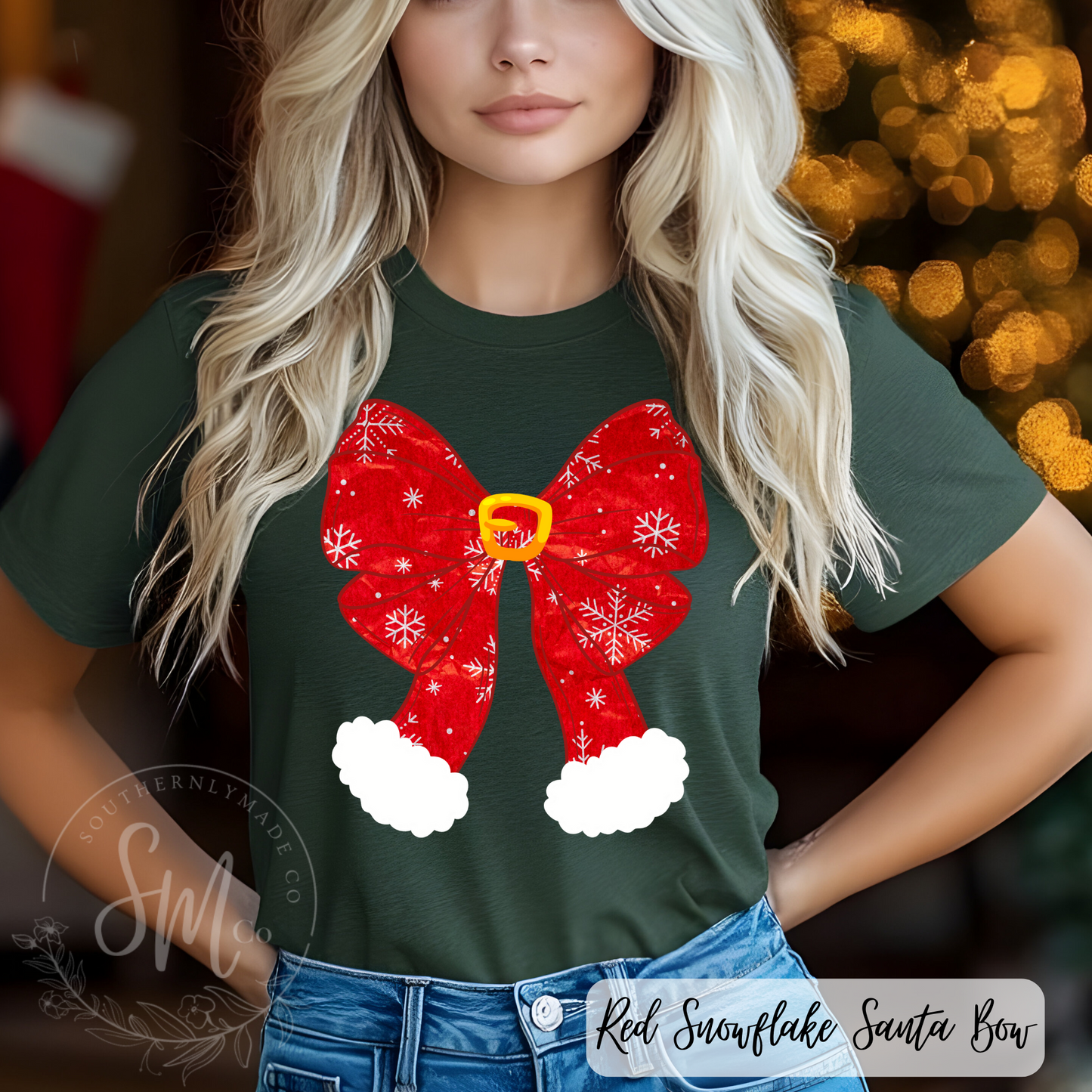 Red Snowflake Santa Bow Design