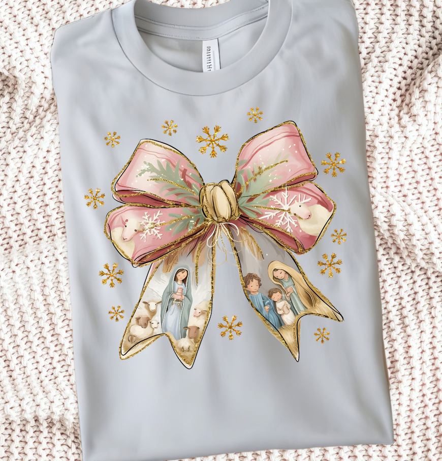 Nativity Scene Pink Bow Design