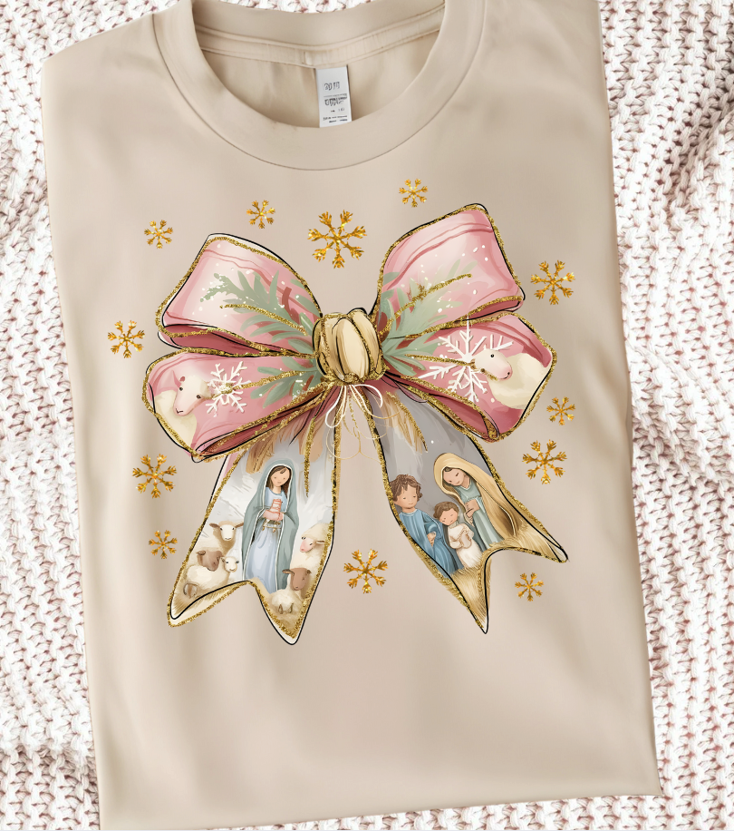 Nativity Scene Pink Bow Design