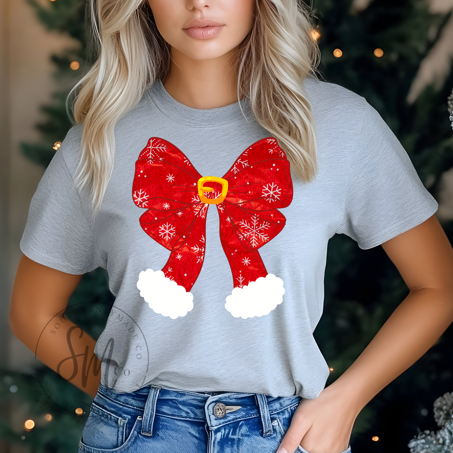 Red Snowflake Santa Bow Design