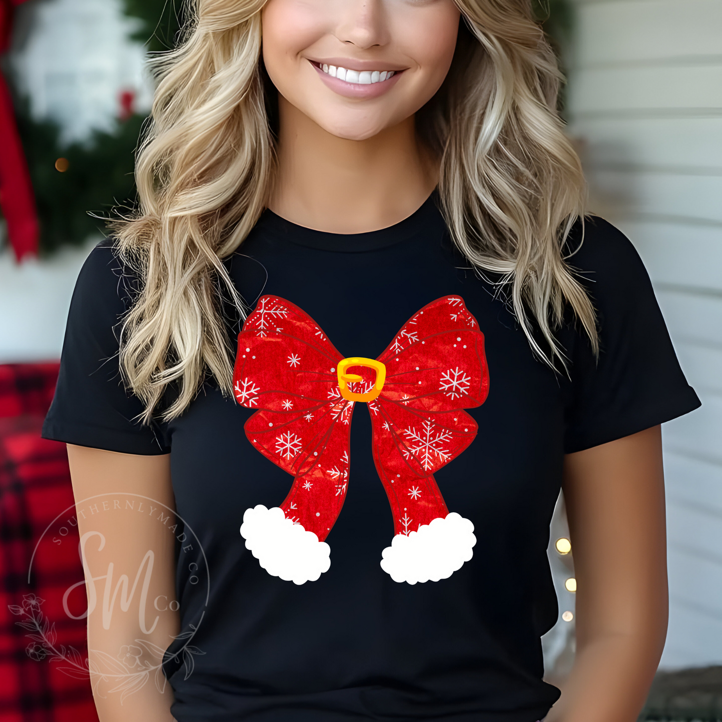Red Snowflake Santa Bow Design