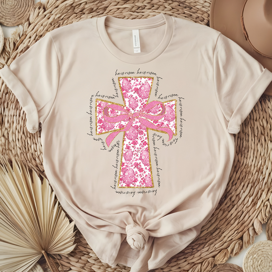 He is Risen (Pink & Gold Cross)
