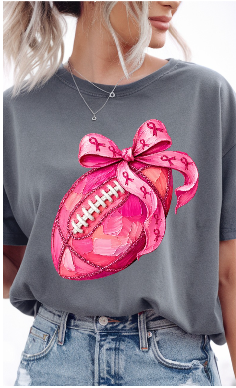 Pink Football Cancer Ribbon Bow